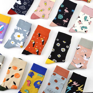 HY-1450 hot sale plane socks man Cartoon pattern cotton men's and women's stockings Japanese fruit animal candy color sock women