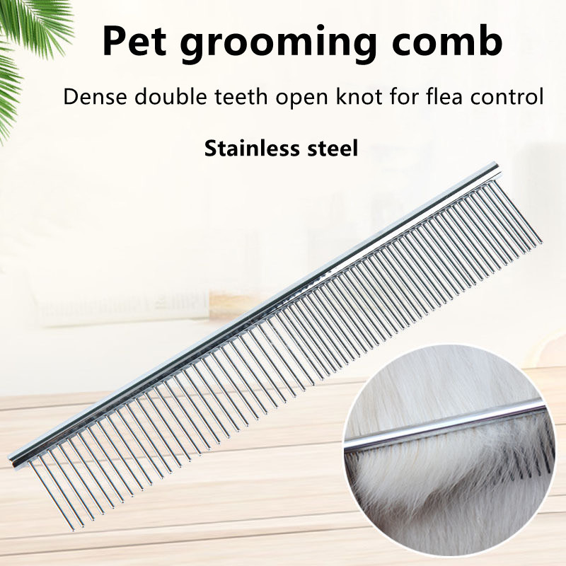 RTS Hot sale silver metal double side Pet comb Stainless steel for dog and cat flea comb brush pet grooming comb