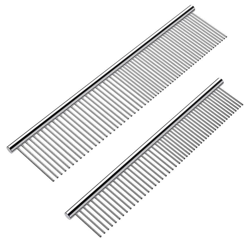 RTS Hot sale silver metal double side Pet comb Stainless steel for dog and cat flea comb brush pet grooming comb