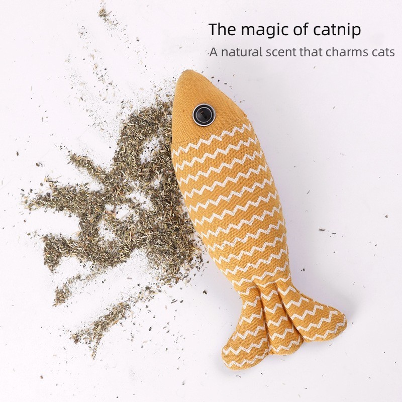 Cat Catnip Toy for Indoor Cats Cute shape Calming Pillow Linen Chew Kitten Toy Cute Fish Pillow for Cat Sleeping