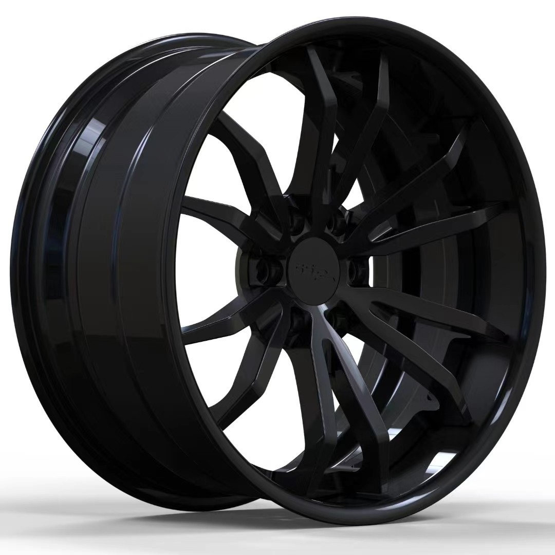 Reverse Lip Hidden Hardware Double 7 spoke Concave Design gloss black 3 pcs forged wheel