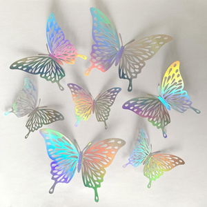 Cheap 12pcs Gold Colorful Hollow Butterfly 3D Wall Decoration Home Living Room Flower Bouquet Butterfly Decoration Sticker