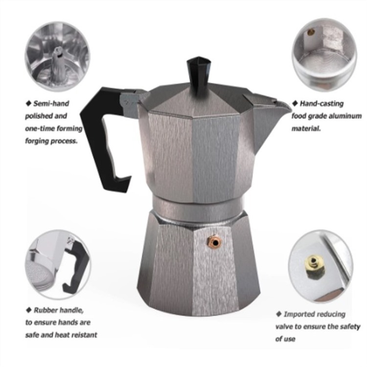 Logo Creative Presents Coffee Maker Pot Home Outdoor Stovetop Cafe Tools Aluminum Mocha Espresso Percolator Coffee Heater Pot