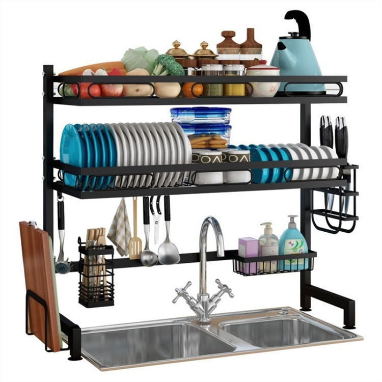 custom logo Shelf Sundries Storage Rack Dish Drying Rack with Drainboard Drainer Sundries Storage Accessories Sink Organizer