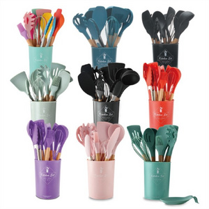 Logo Best Silicone Cooking Utensil Set Wooden Handle Spatula Soup Spoon Brush Ladle Pasta Non-stick Cookware Kitchen Tools