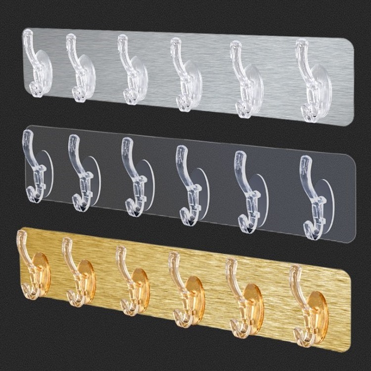 1/3/5/6 Row Transparent Wall Hooks Towel Holder Door Hook Hat Clothes Coat Hanger Bathroom Storage Rack