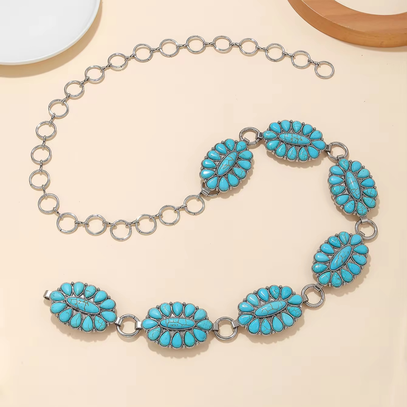 High Quality Vintage Fashion Exquisite Hand-Crafted Turquoise Women Chain Waist Belt