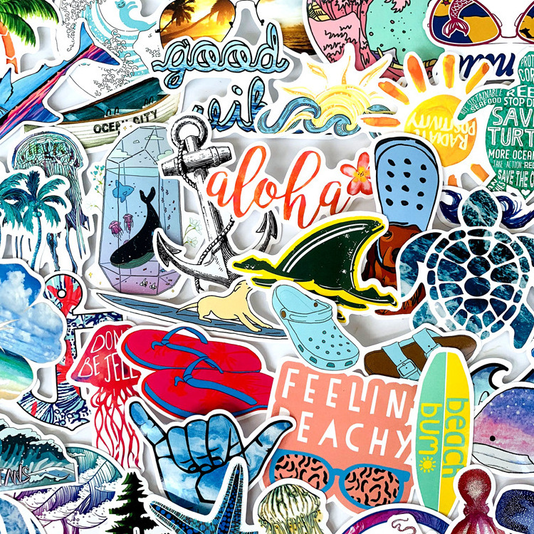 50Pcs Painting Ocean Bikini Wave Beach Graffiti Decal Stickers For Decorative Hand Account Planner Journal Scrapbook