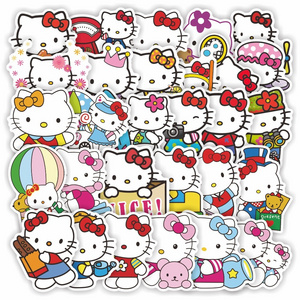 Custom 50pcs Waterproof Die Cut Cute Cartoon Hello Kitty Stickers For Diy Decorative Luggage Laptop Skateboard Window Wall