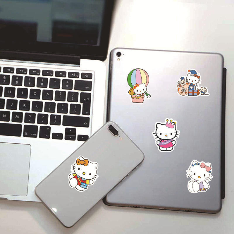 Custom 50pcs Waterproof Die Cut Cute Cartoon Hello Kitty Stickers For Diy Decorative Luggage Laptop Skateboard Window Wall