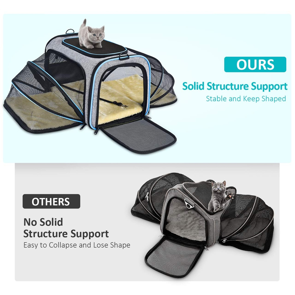 Airline Approved Carry Puppy Pet Collapsible Portable Carrier 3 Open Doors 2 Reflective Tapes Bag Soft Sided Big Dog Cat Cage