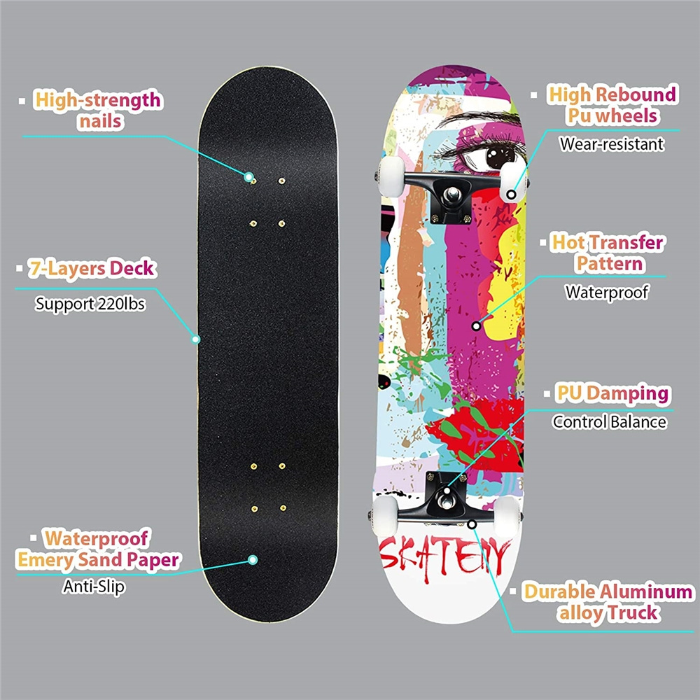 2021 hot sale wholesale skateboard adult deck  pro skate board 7 Layer Maple wood longboard Complete skateboard trucks