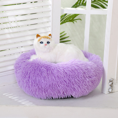 Wholesale round plush pet cat kennel bed mat dog house small and medium-sized supplies dog soft bed