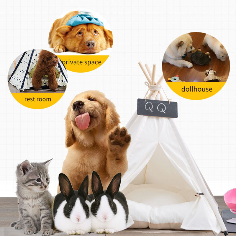 Luxury Outdoor Portable Foldable Wooden Pet Camping House Dog Cat Canvas Creative Pet Soft Teepee Tent Sofa Bed Pet Dog Camp