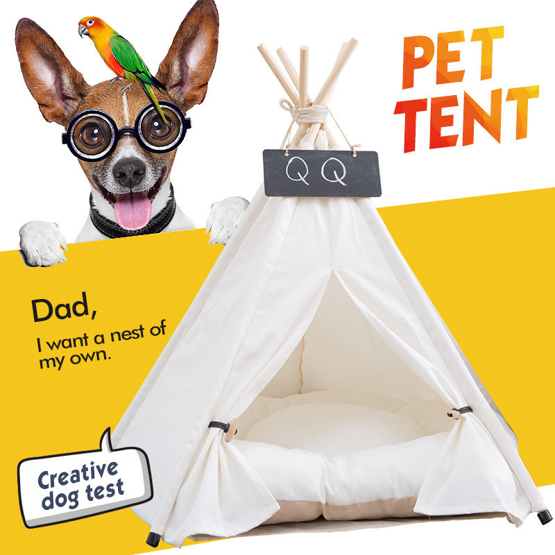 Luxury Outdoor Portable Foldable Wooden Pet Camping House Dog Cat Canvas Creative Pet Soft Teepee Tent Sofa Bed Pet Dog Camp