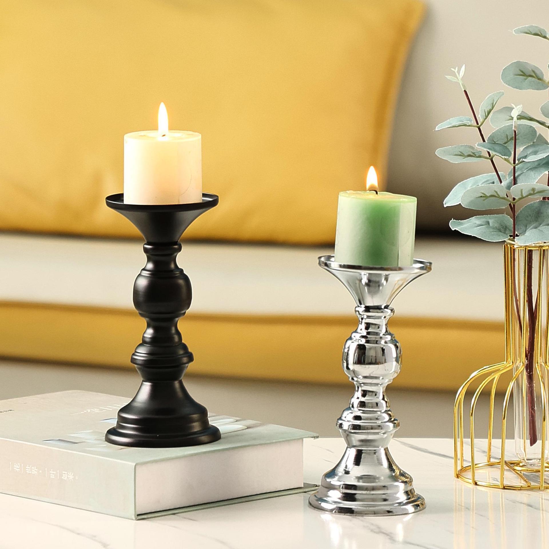 2022 European  luxury of romance Retro style candlestick metal black silver gold Scented candle base  for wedding centerpiece