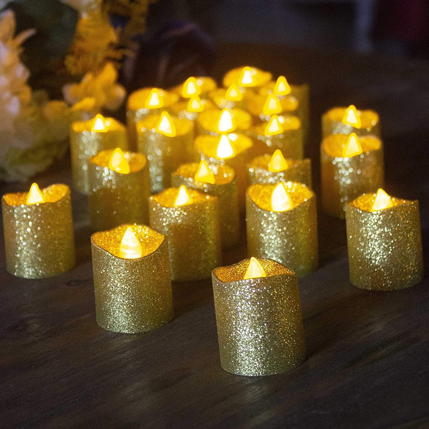 hintcan glitter powder LED candle flameless battery operated tea light tea light for wedding event table centerpiece decor