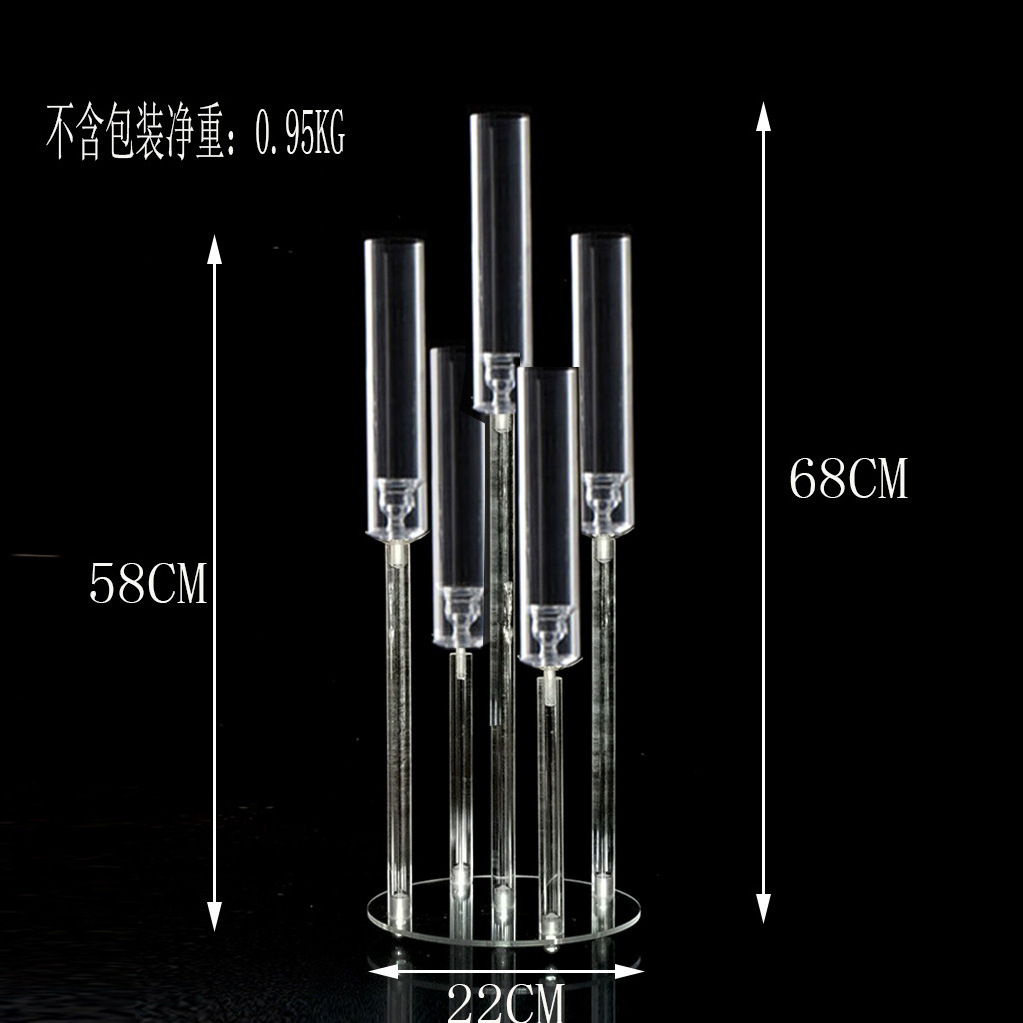 2023 New style 68cm tall Clear acrylic Candle Holders wedding centerpiece 5 arms candelabra for party  decoration