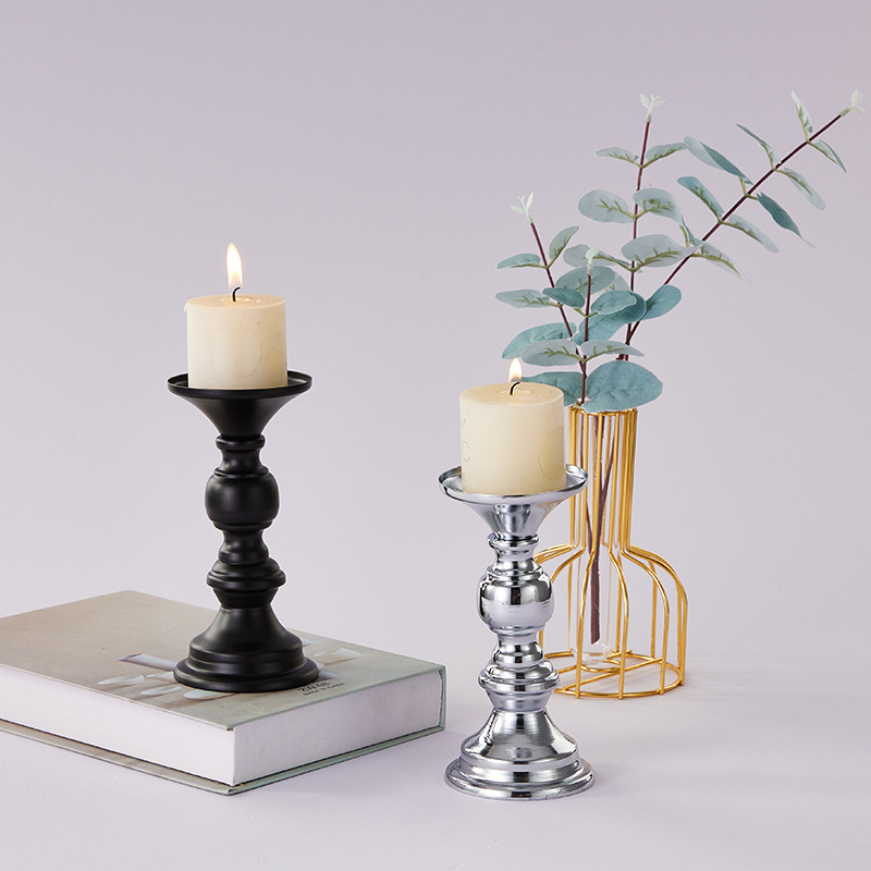 2022 European  luxury of romance Retro style candlestick metal black silver gold Scented candle base  for wedding centerpiece