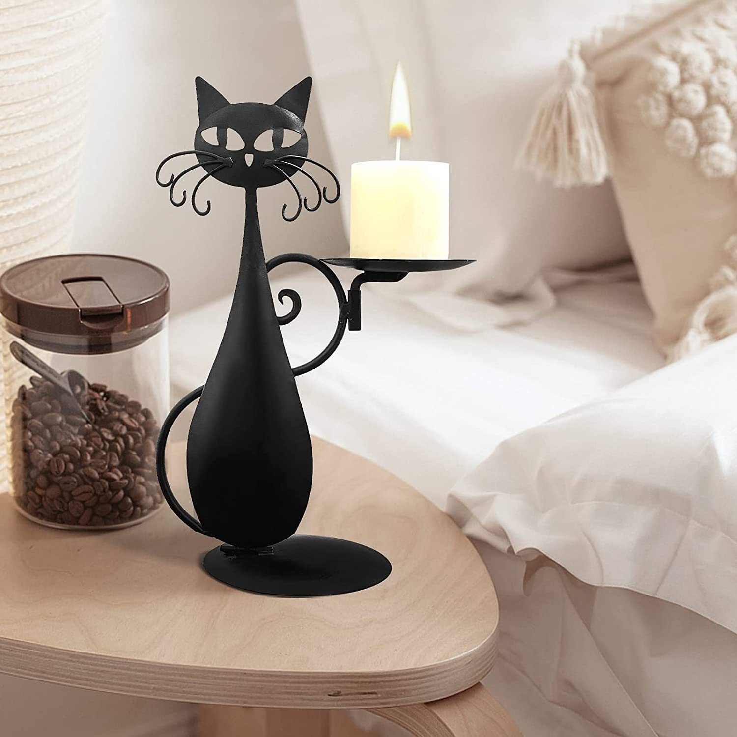 Black Cat Candle Holder for Pillar Candle Led Flameless Candles Metal animal candlestick gifts for Rustic home wedding decor