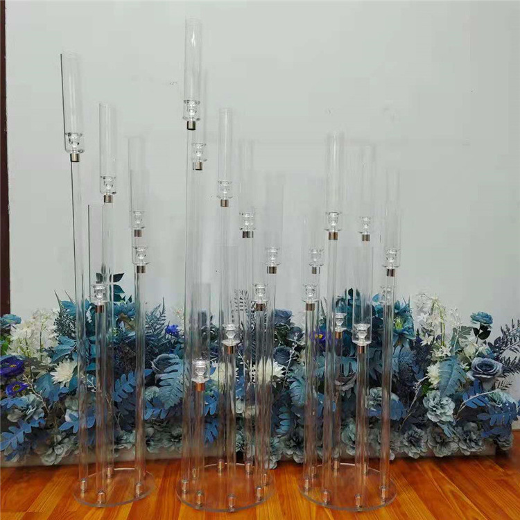 hintcan 126cm tall Clear acrylic Candle Holders wedding centerpiece crystal 8 arms candelabra for party and mariage decoration