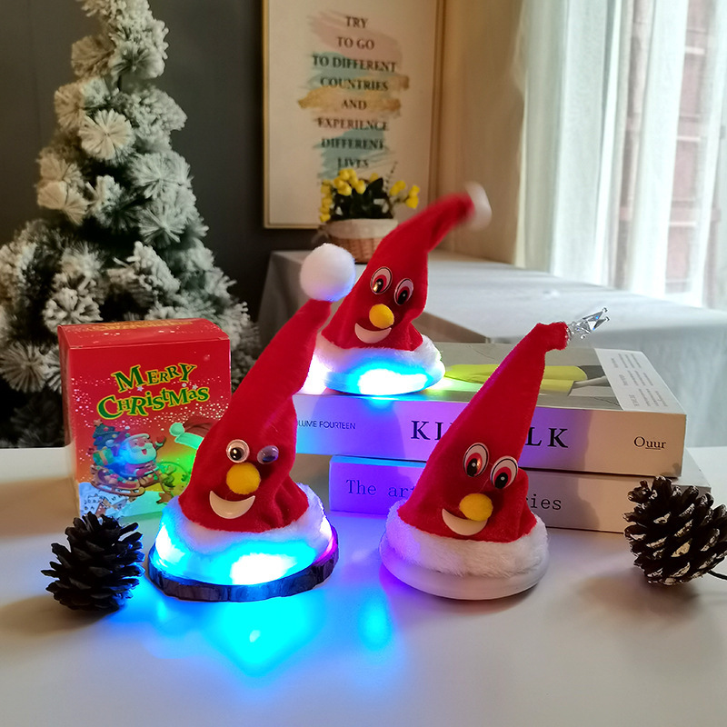 dacing Singing santa Hat Glowing moving Xmas Hats Electric Plush Toy Children Gift Happy party & festive New year Christmas caps