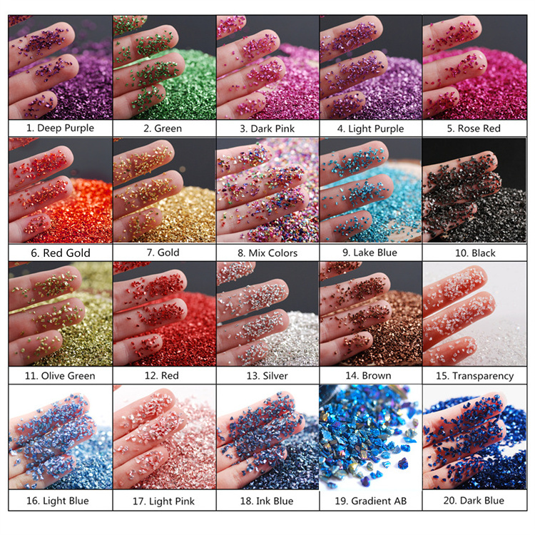 Hisenlee 200G Crushed Glass Irregular Stone Chunky Sequins Iridescent Flakes for DIY Epoxy Resin Nail Art 2-4MM Vase Filler