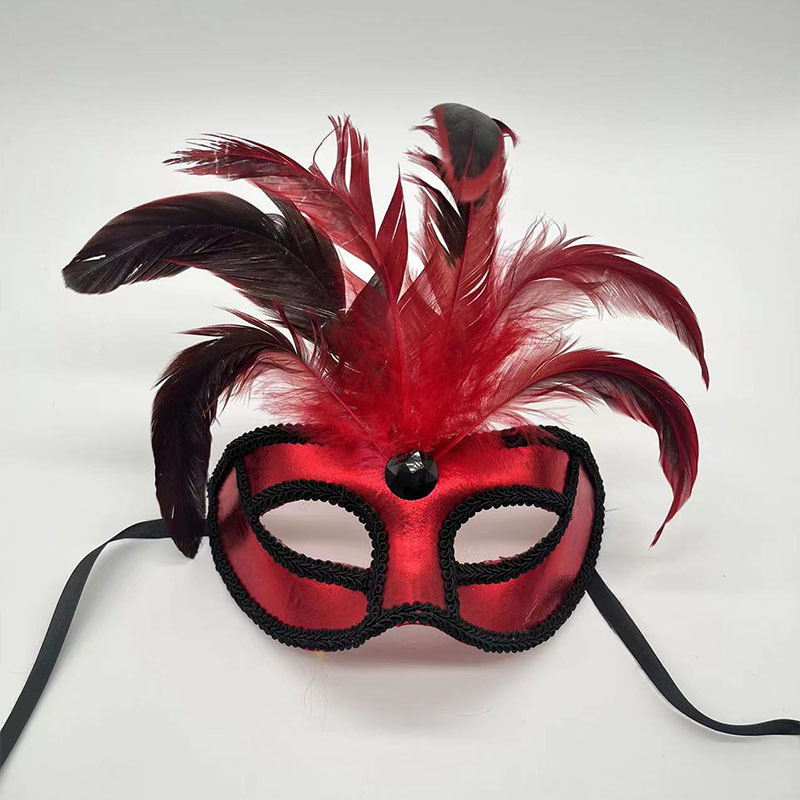 Simple Elegant Black Red Purple Venetian Women Lady Feather Eye Mask For Carnival Masquerade Venice Feather Mardi Gras Masks