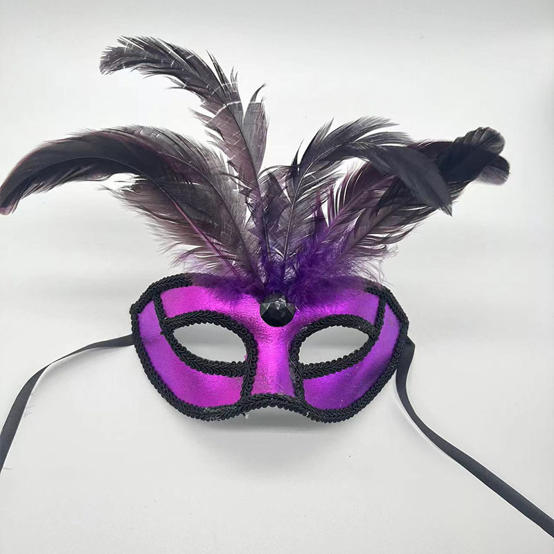 Simple Elegant Black Red Purple Venetian Women Lady Feather Eye Mask For Carnival Masquerade Venice Feather Mardi Gras Masks