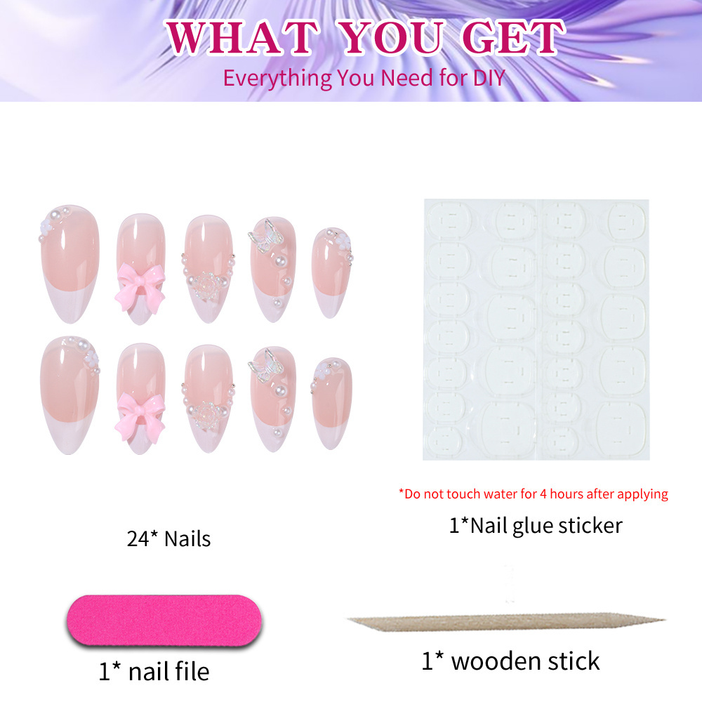 press on nails custom luxury package wholesale almond nail tips  false nails for Women and girls daily wear can be reused