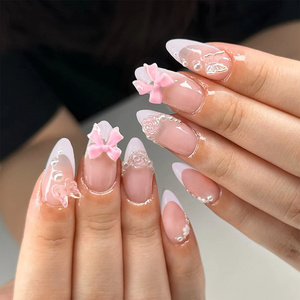 press on nails custom luxury package  wholesale almond nail tips false nails for Women and girls daily wear can be reused