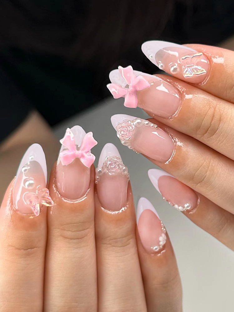 press on nails custom luxury package wholesale almond nail tips  false nails for Women and girls daily wear can be reused