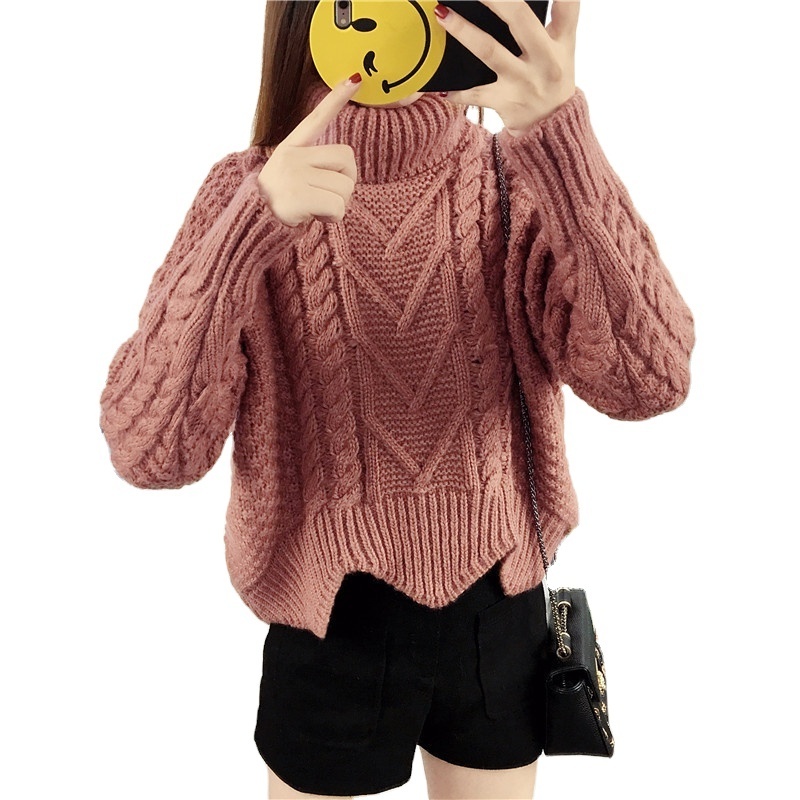 Selling Autumn Loose High Neck Pullover Bat Sleeve Lazy Style Thick Wool Women Sweaters