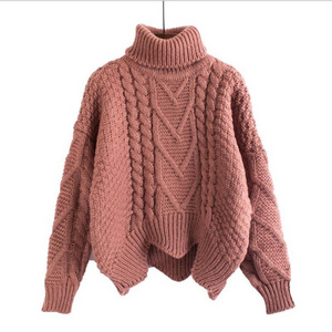 Selling Autumn Loose High Neck Pullover Bat Sleeve Lazy Style Thick Wool Women Sweaters