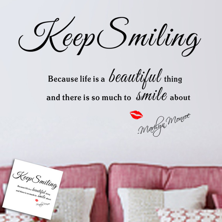 Art Wall Sticker Beauty Salon Red Lips Keep Smiling Quotes Wall Decals Vinyl Wall Stickers Interior Living Room Bedroom Decor