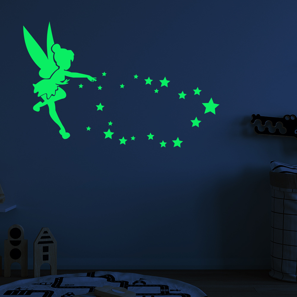 big size Luminous Angel Wall Sticker Luminous Girl Wall Stickers Star Fluorescent Sticker Wall Decal for Birthday Party