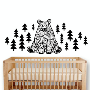 forest animal wall sticker pine tree bear home decoration waterproof PVC carved wall sticker