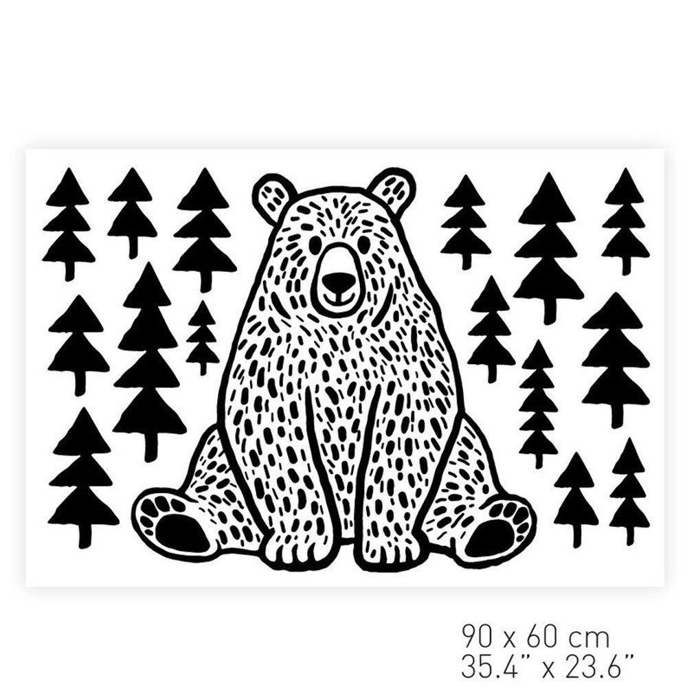 forest animal wall sticker pine tree bear home decoration waterproof PVC carved wall sticker