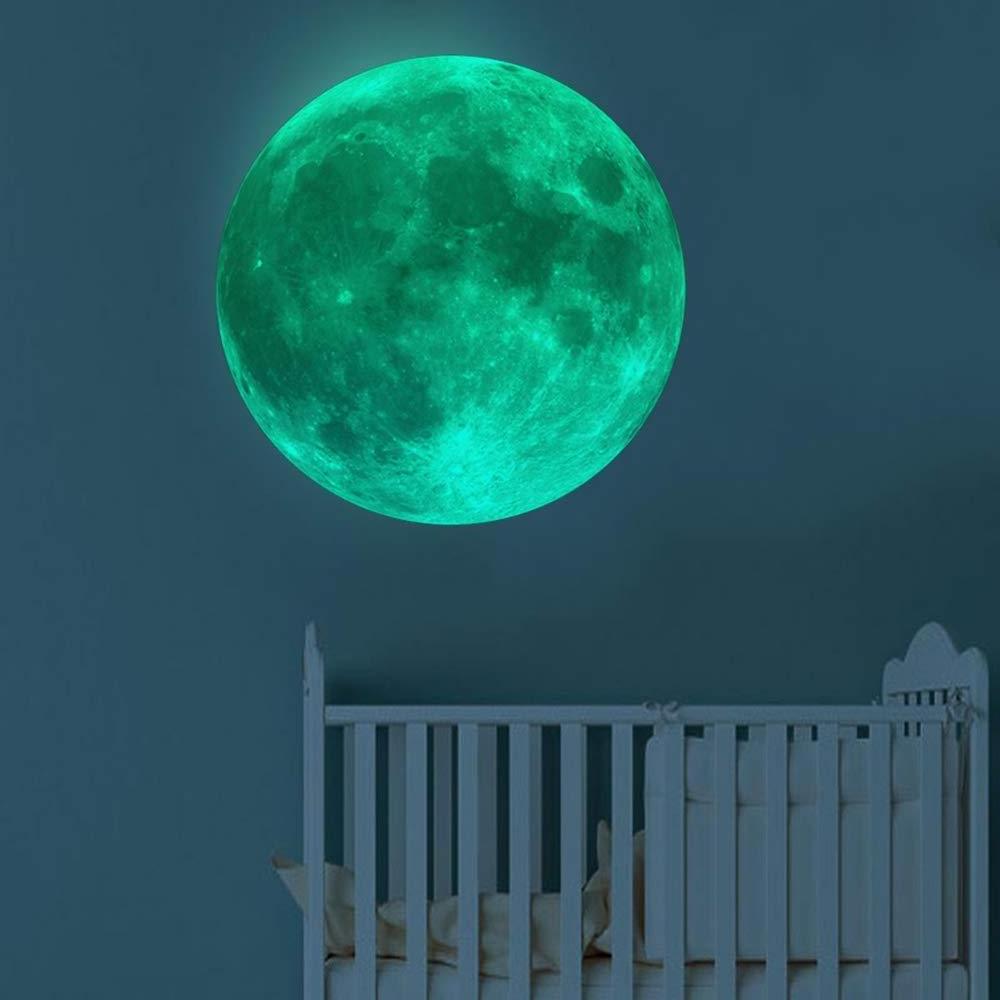 Glow in The Dark Moon 30cm Glowing Luminous Wall or Ceiling Art Stickers Removable Adhesive Wall Decal for Kids Bedroom