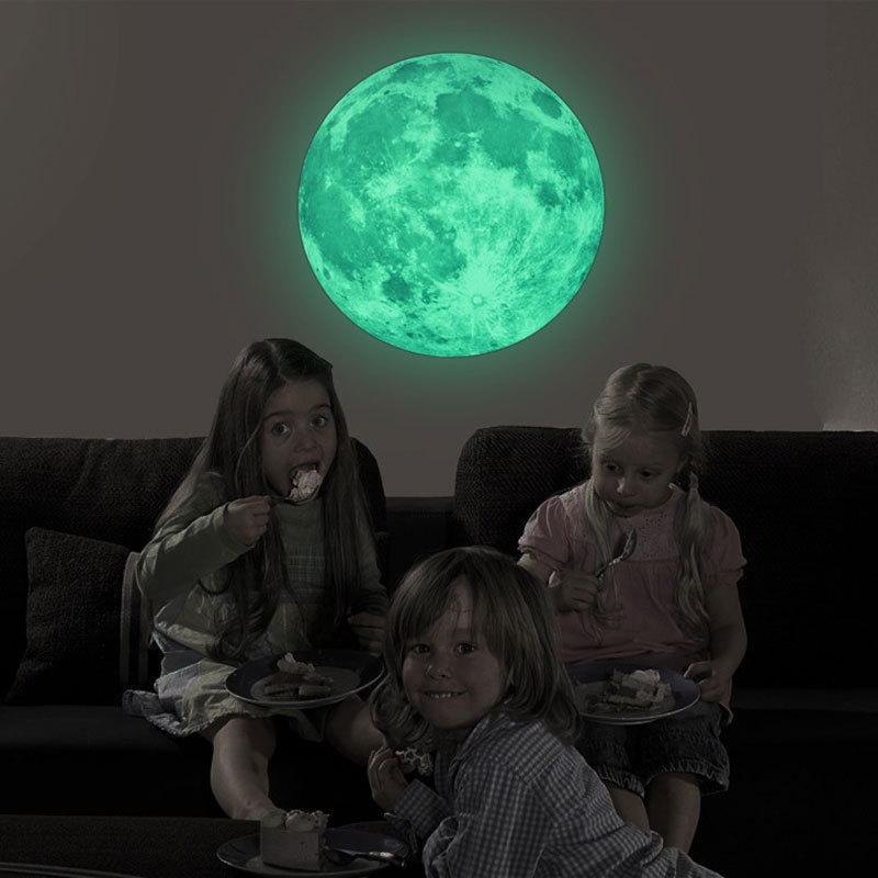 Glow in The Dark Moon 30cm Glowing Luminous Wall or Ceiling Art Stickers Removable Adhesive Wall Decal for Kids Bedroom