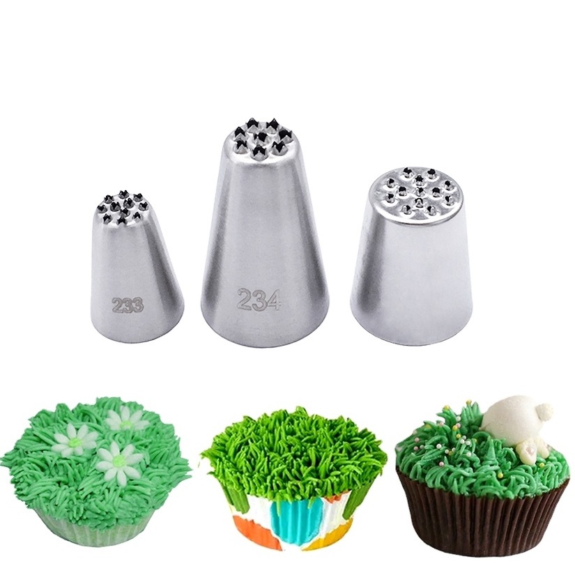 hot sale 304 Stainless Steel 3 Pcs/set Grass Tips Icing Piping Nozzles Fondant Cake Decorating Pastry Set