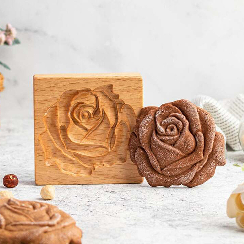 Wooden Provance Cookie Cutter Mold Press 3D Cake Embossing Baking Mold Tools Rose Flower Gingerbread Biscuit Cookie Stamp Bakery