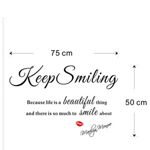 Art Wall Sticker Beauty Salon Red Lips Keep Smiling Quotes Wall Decals Vinyl Wall Stickers Interior Living Room Bedroom Decor