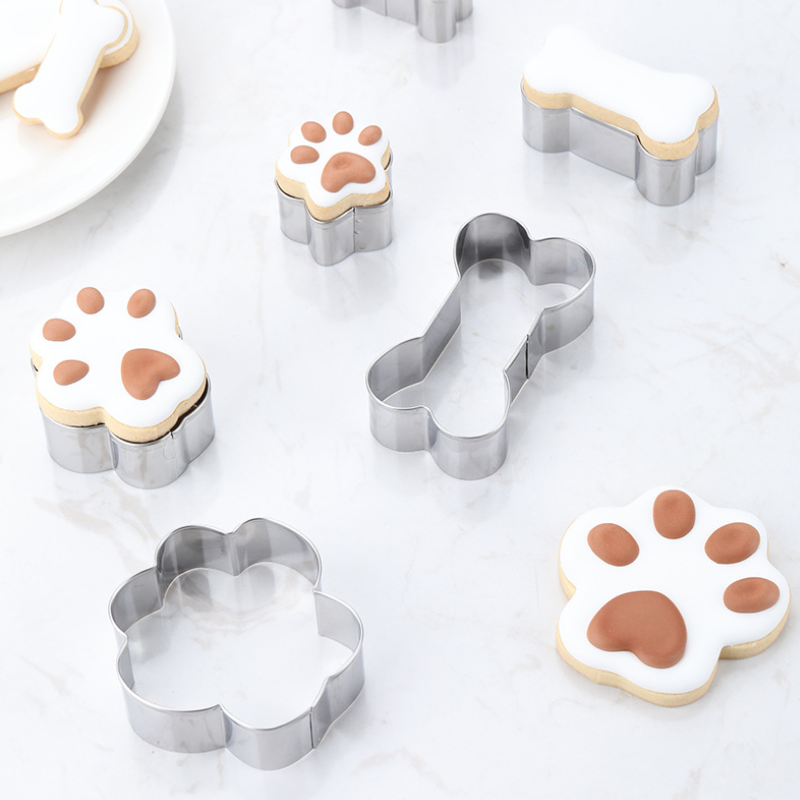 Set of 4 dog bone cookie cutter baking dog paw biscuit fondant pastry candy metal mold set diy baking cake cookie mold