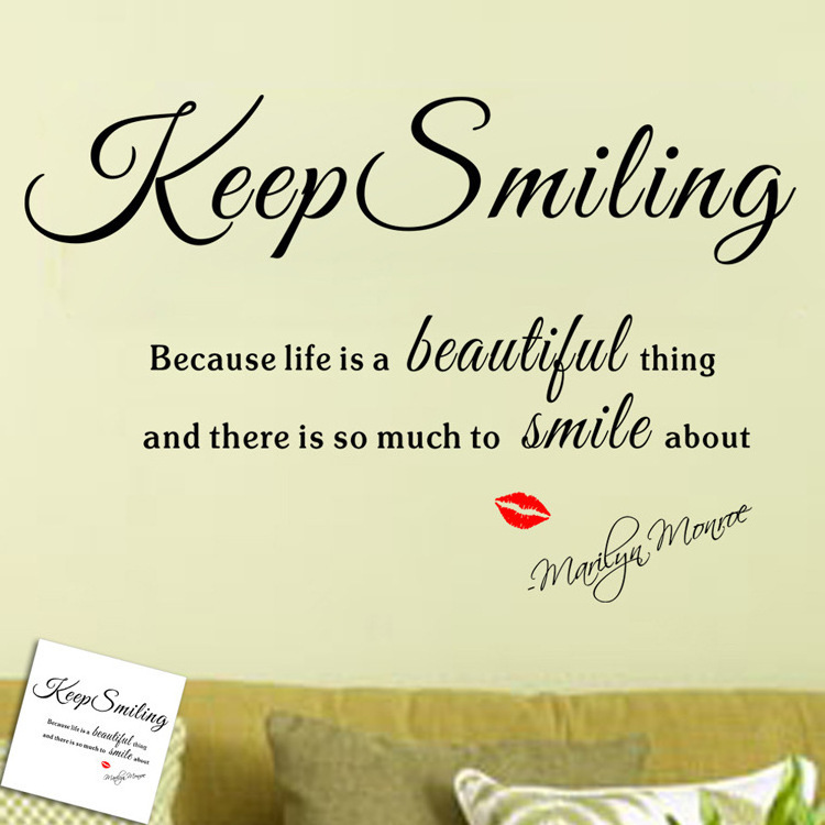 Art Wall Sticker Beauty Salon Red Lips Keep Smiling Quotes Wall Decals Vinyl Wall Stickers Interior Living Room Bedroom Decor