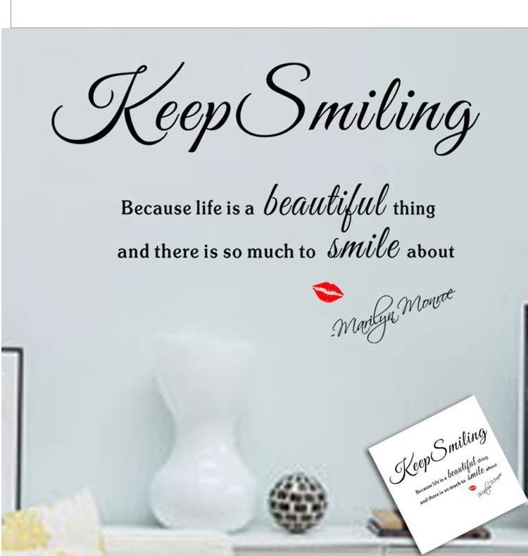 Art Wall Sticker Beauty Salon Red Lips Keep Smiling Quotes Wall Decals Vinyl Wall Stickers Interior Living Room Bedroom Decor