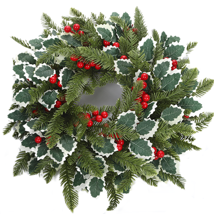 Home Wall Door Decoration 40cm Artificial Garland Merry Christmas Wreath With Frosted Branches Wintry Pine Cones Berry Clusters