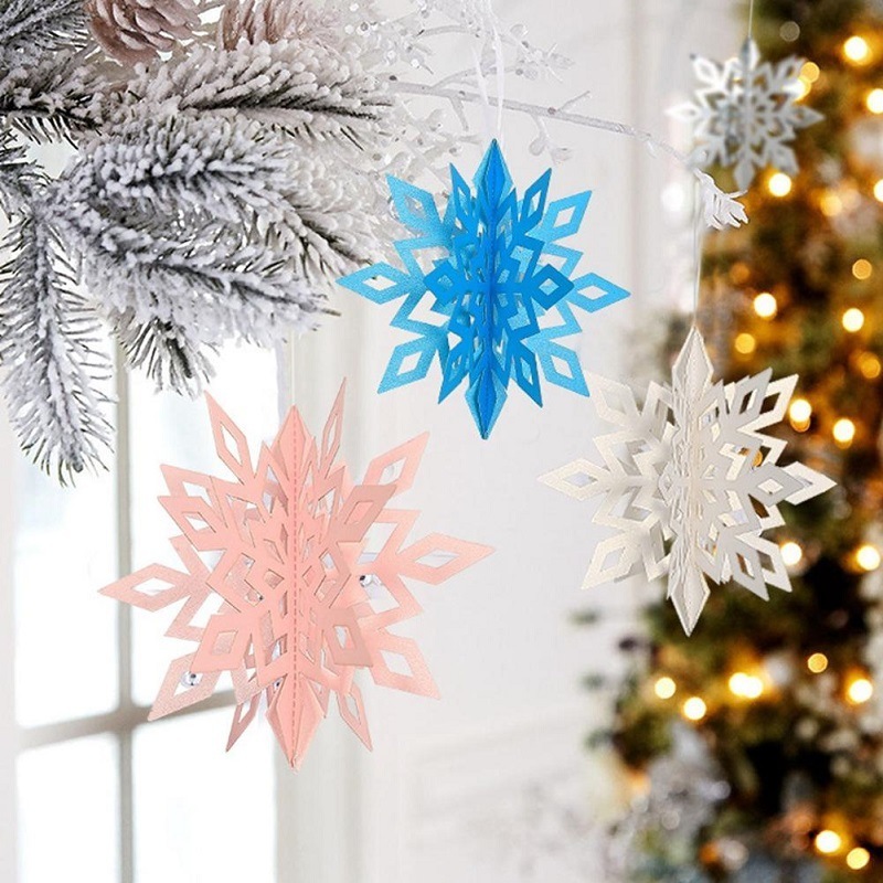 New Arrival Snow Theme 6pcs/set 3D Snowflake Hanging Pendant Snowflake Party Decoration For Christmas Party Background Wall