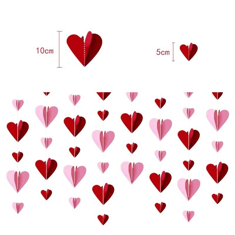 New hot selling red pink love paper pendant love flower string garland for wedding Valentines day party decoration wholesale