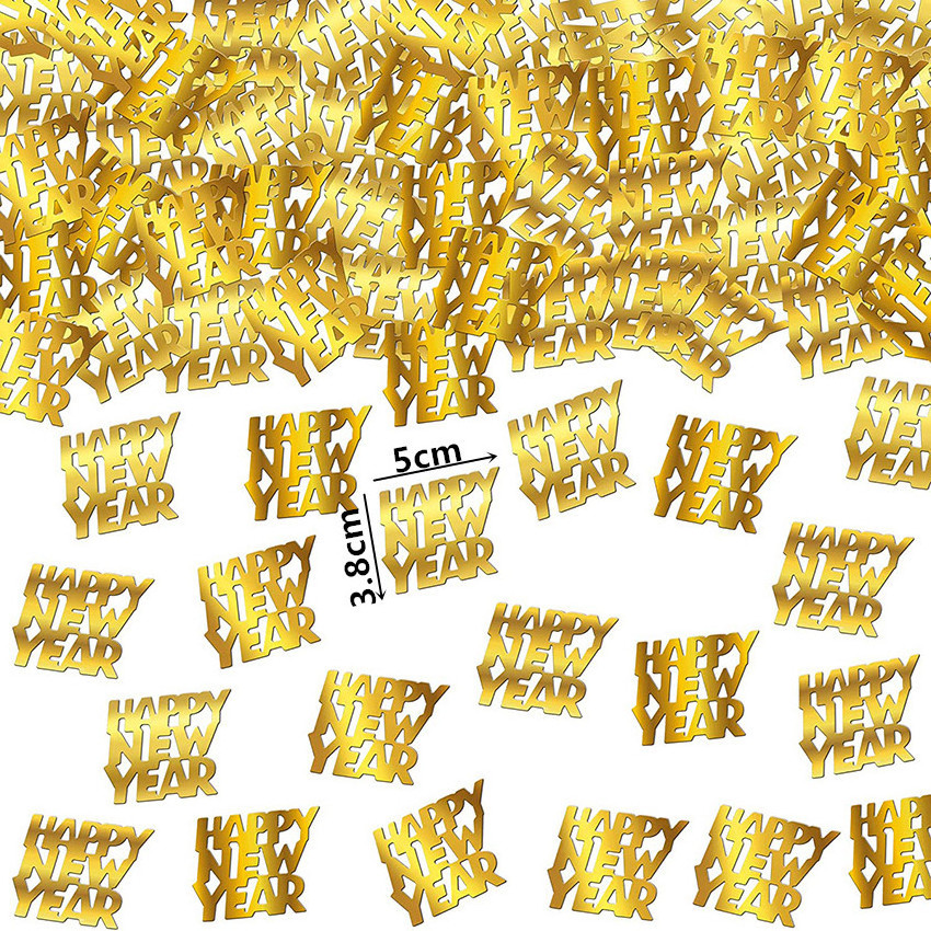 New 100pcs/bag Happy New Year Letter Paper Confetti Bronzing Black Gold Throwing Confetti For New Year Party Decoration Supplies